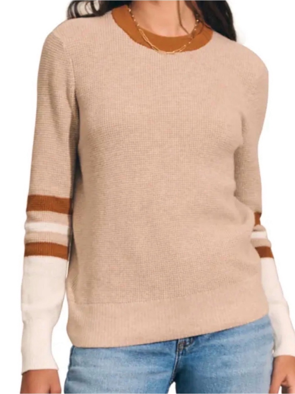Faherty Organic Cotton and Cashmere Women's Throwback Waffle Sweater Size XL